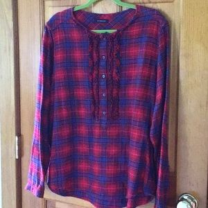 Lands End red/ blue flannel plaid button down XL